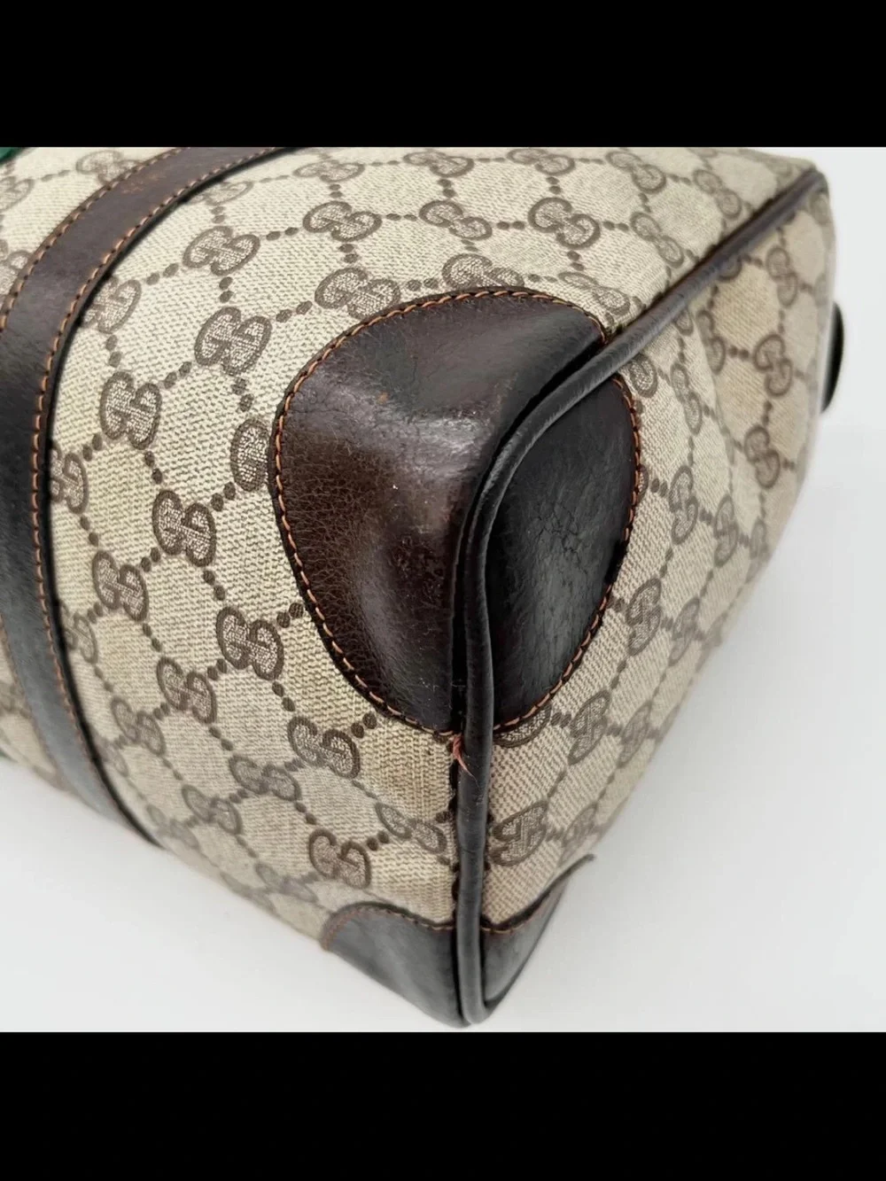 Gucci Brown GG Supreme Duffel with Red and Green Web Stripe